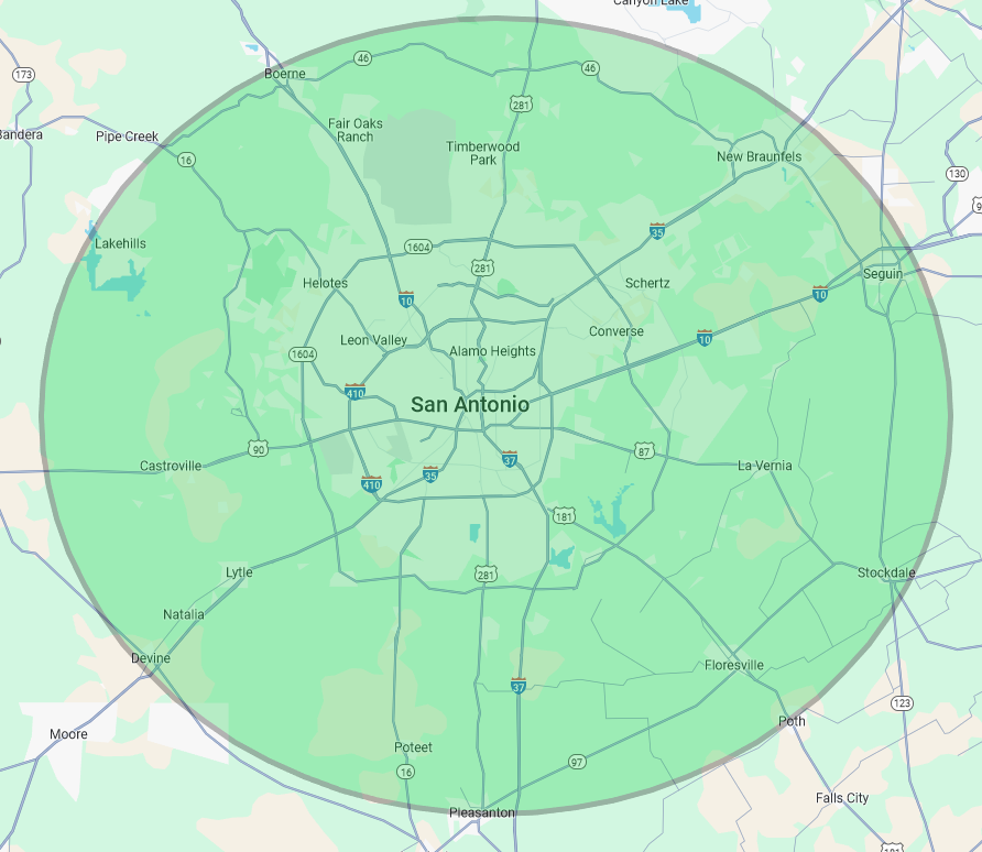 Noriega Brothers service area map covering San Antonio, TX